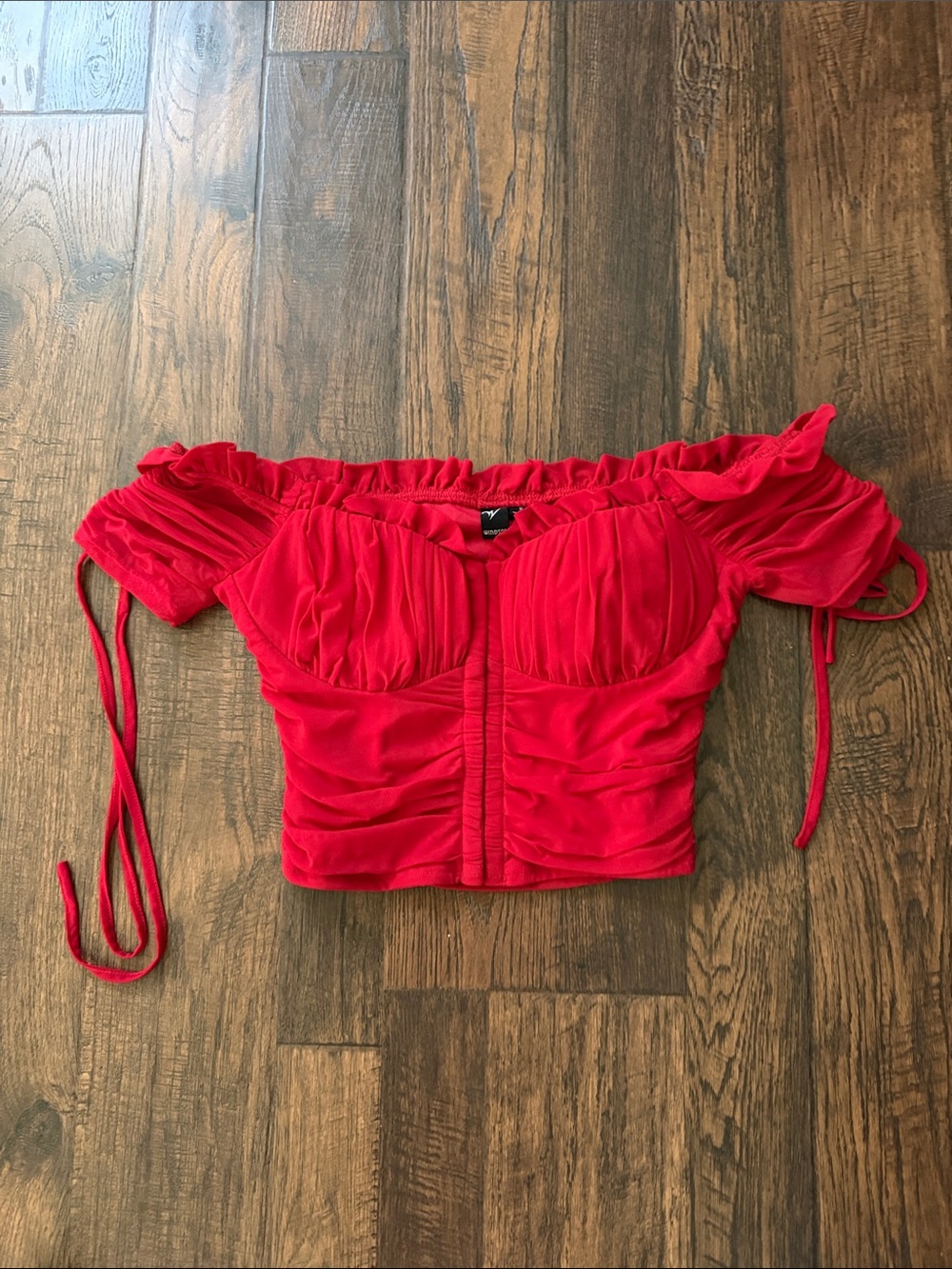 Windsor Vibrant Red Off-Shoulder Ruched Crop Top